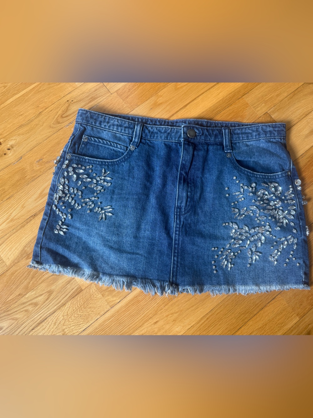 Free People “Shine Bright Shine Far” Mini Skirt with Crystal Embellishment Sz 6